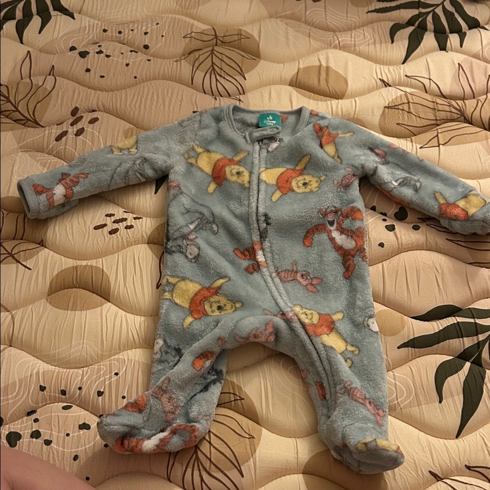 Disney Gray Fleece Footie with Winnie the Pooh and Friends